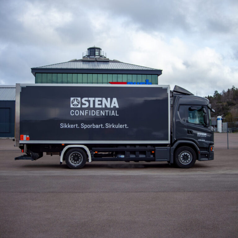 Lastebildekor mørk grå med logo for Stena Confidential
