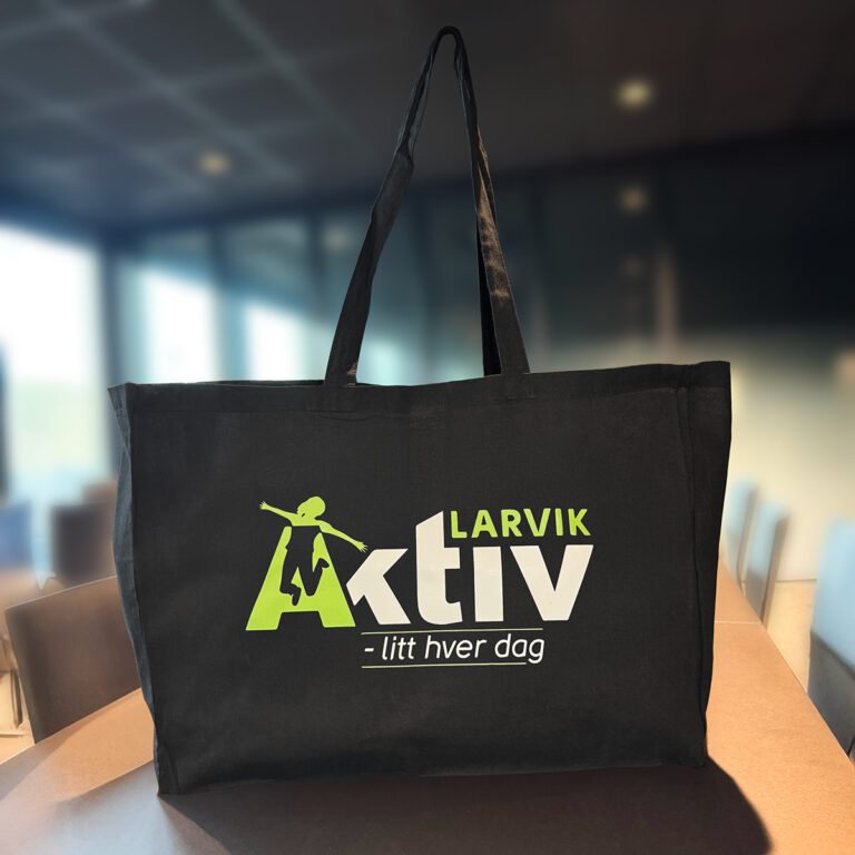 Sort stort handlenett, shoppingbag med logo - Aktiv Larvik