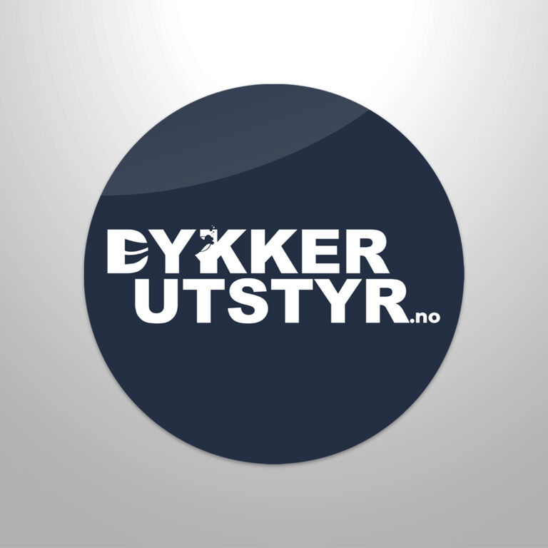 Blått klistremerke for Dykkerutstyr.no med logo