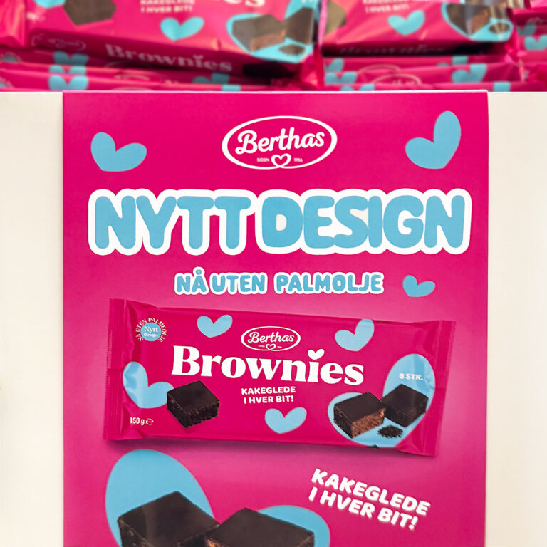 Hylleplakat for butikk - Berthas Brownies - Baxt AS